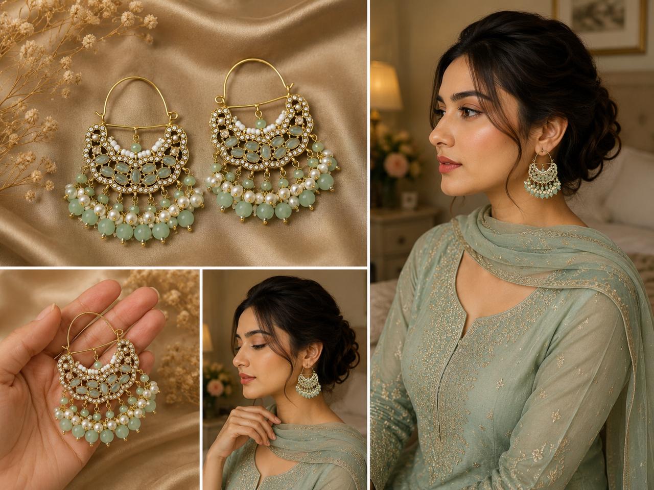 Mint Pearl Chandbalis