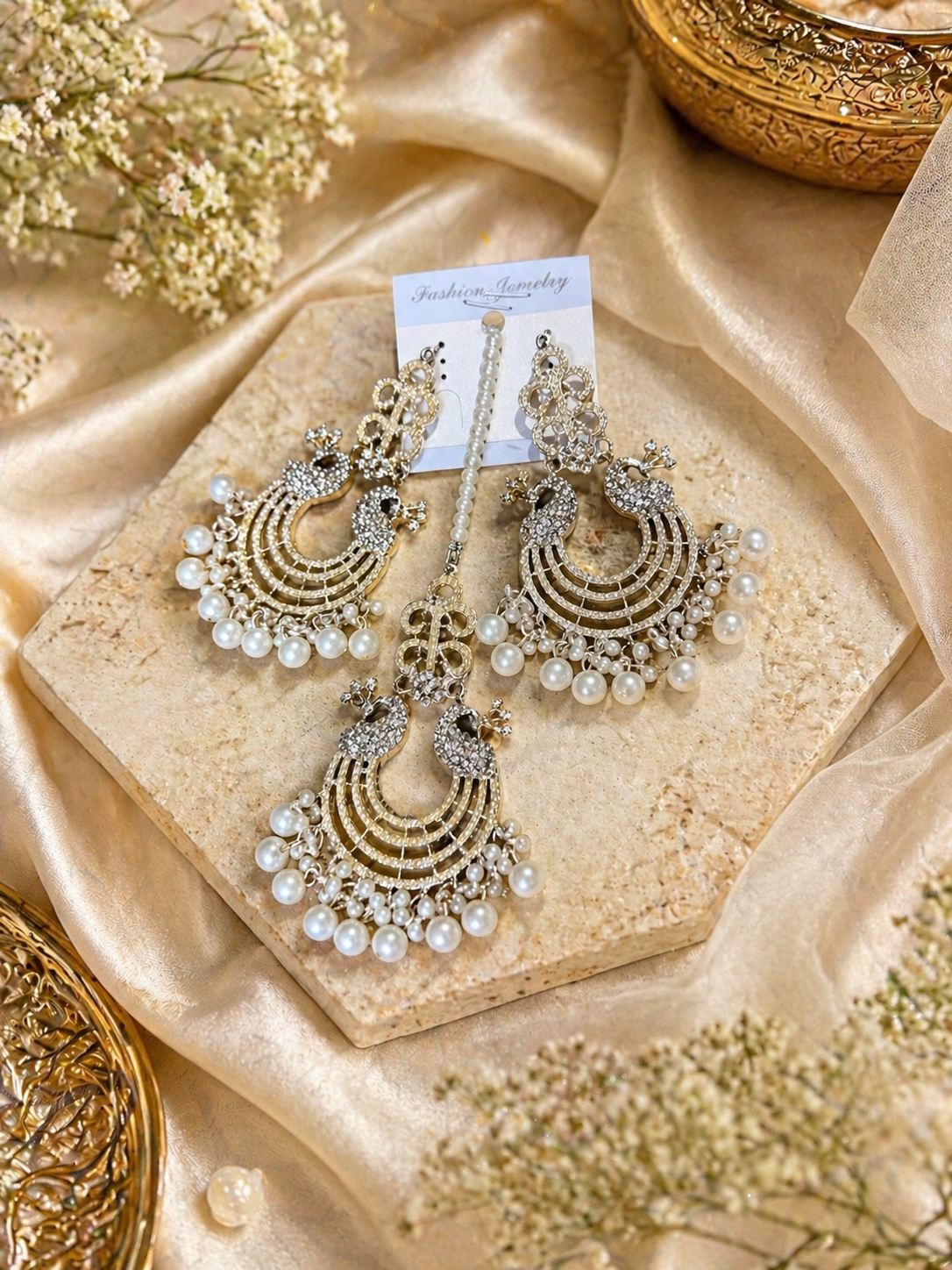 Gold Peacock Pearl Jhumka Earrings