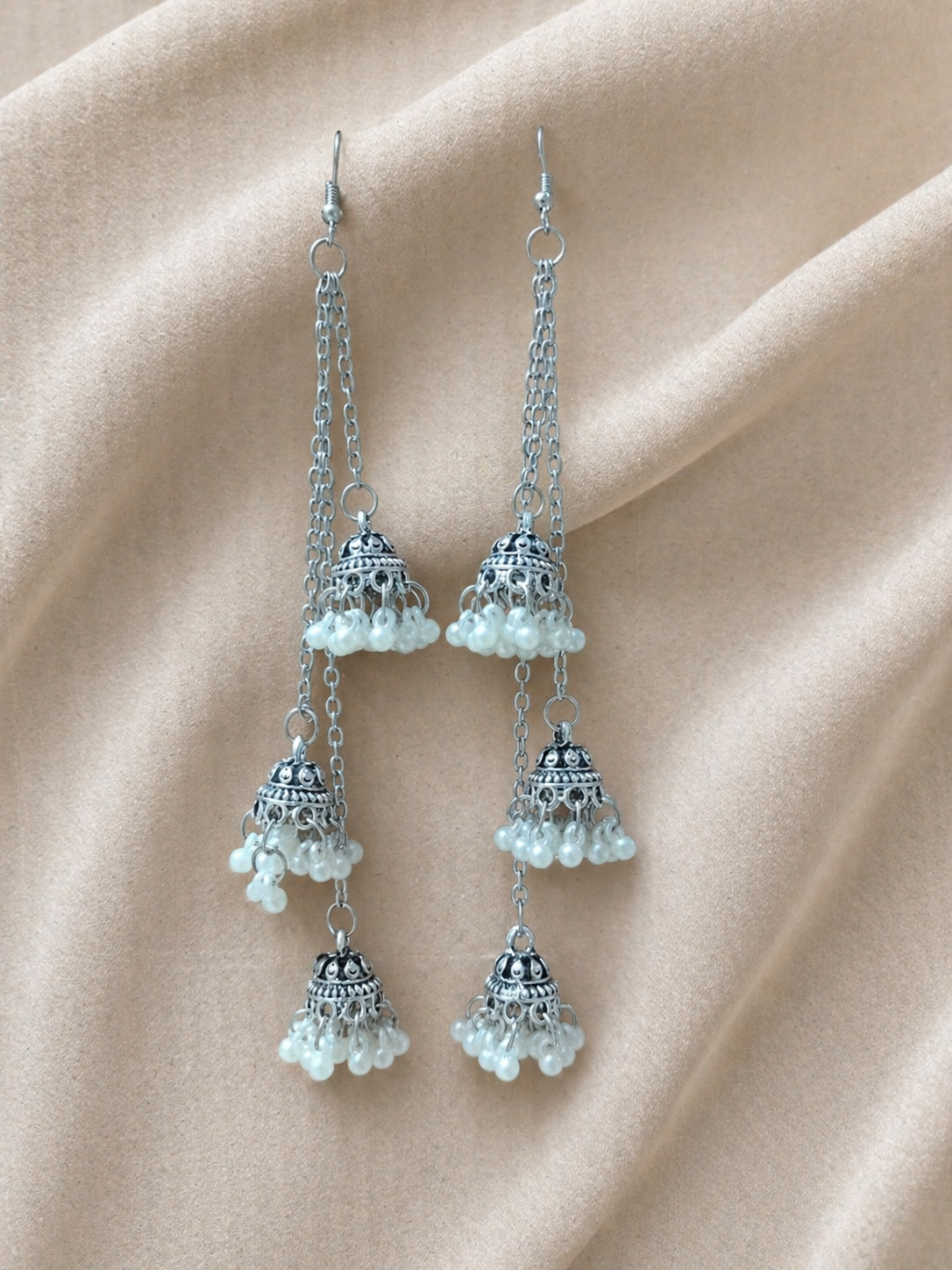 Silver Pearl Jhumka Earrings