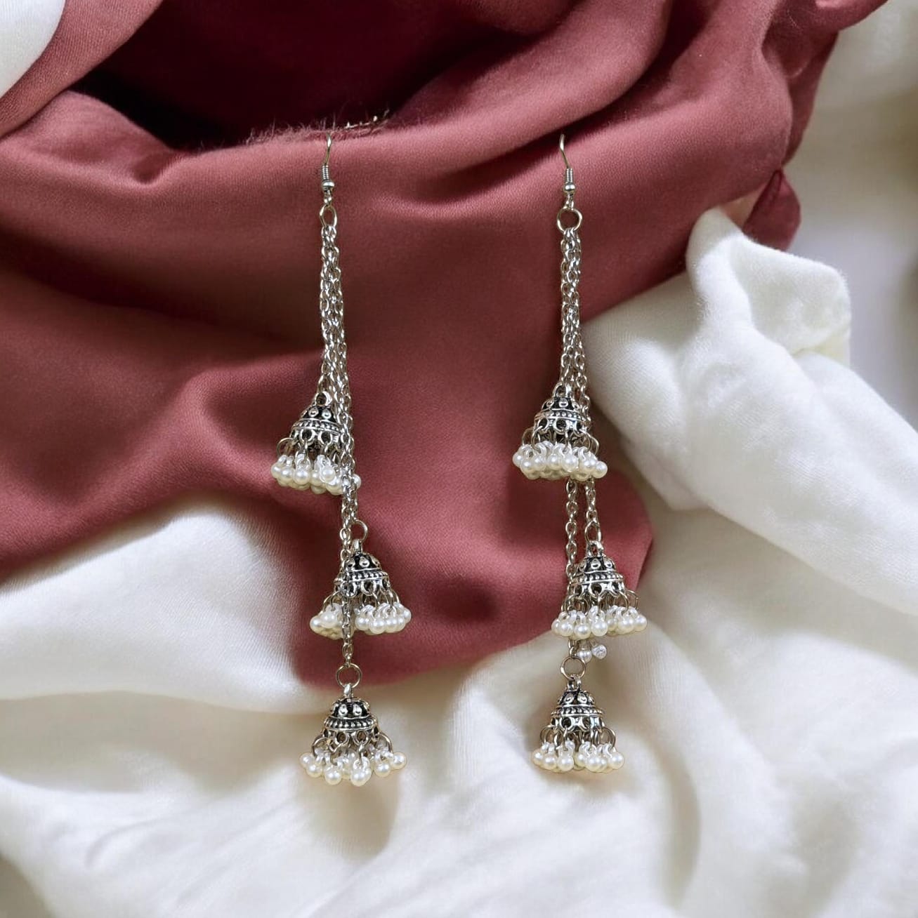 Silver Pearl Jhumka Earrings