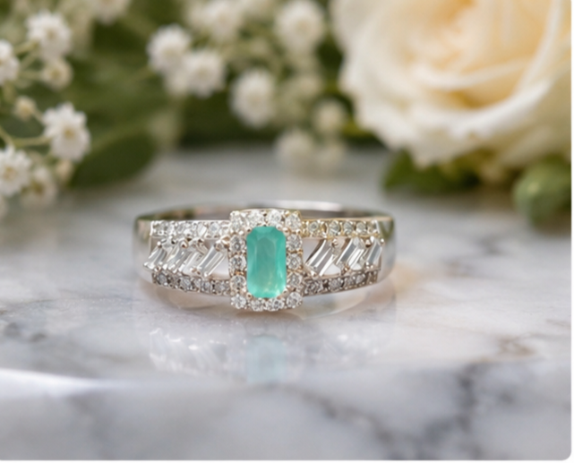 Elegant Emerald Halo Statement Ring