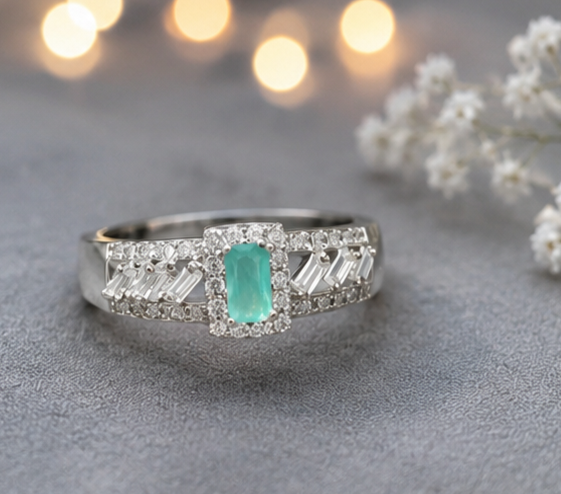 Elegant Emerald Halo Statement Ring