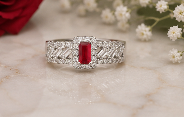 Luxury Ruby Halo Diamond Ring