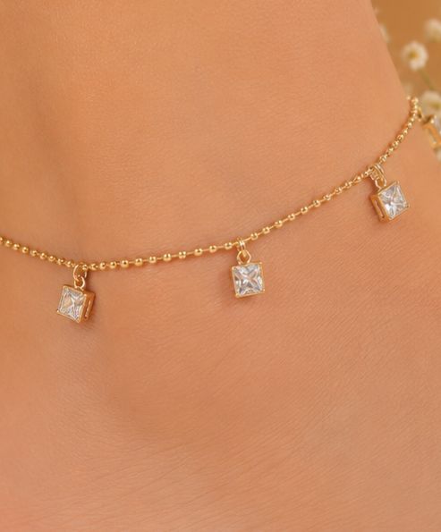 Golden Crystal Charm Anklet