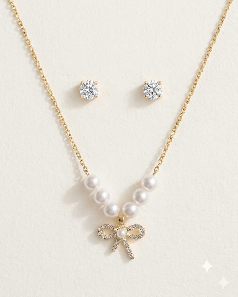 Pearl Bow Necklace Set